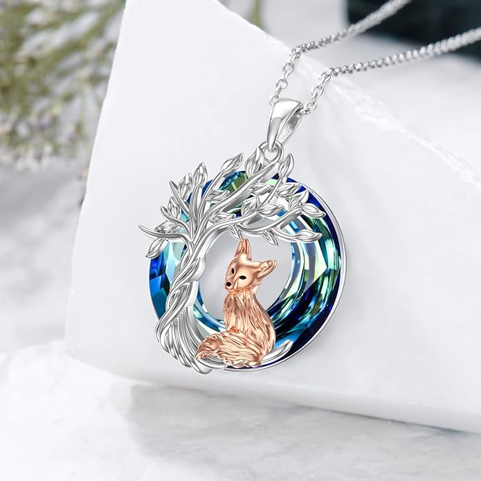 TOUPOP Tree of Life Animal Necklace 925 Sterling Silver Crystal/Abalone Shell Animal Pendant Jewelry Birthday Mothers Day Gifts for Women Mom Wife Her