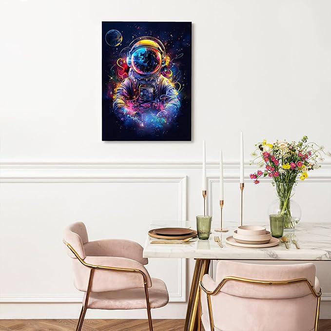 Astronaut Decor Wall Art Spaceman Wall Decor Astronaut Poster Spaceman Pictures for Wall Galaxy Canvas Print Painting Framed Artwork for Bathroom Bedroom Living Room 16"x24"