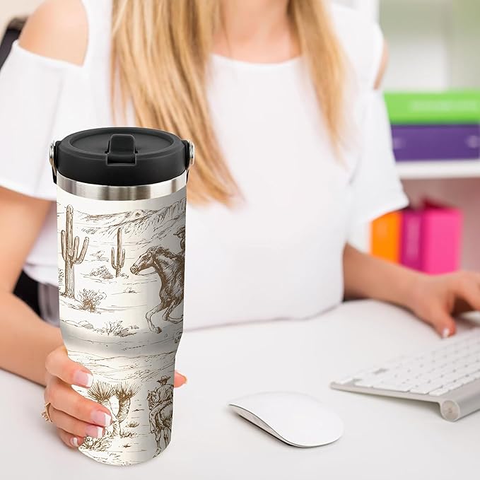 30 Oz Western Tumbler with Handle and Straw, Horse Gifts for Women Insulated Horse Cups, Double Wall Stainless Steel Horse Mugs for Horse Lovers, 30 Oz Horse Coffee Cup Gifts for Horse Lovers Women