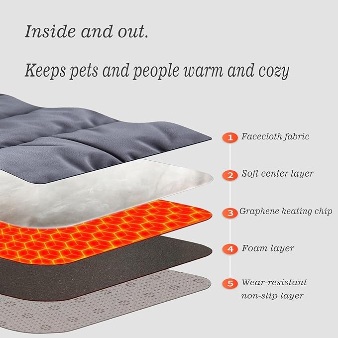 Pet Heating Pad, Temperature Adjustable Electric Heating Pad for Dogs Cats, Indoor/Outdoor 18" x 18" Graphene Heated Cat Dog Bed