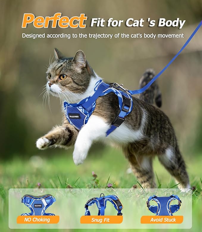Halypet Cat Harness and Leash Set [H500 Pro Escape Proof Cat Harness for Walking, Adjustable Breathable Soft Travel Cat Leash, Reflective Strips Kitten Harness