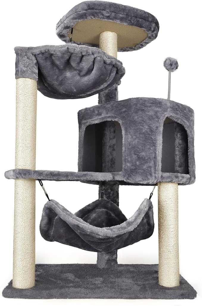YUNIQUE Cat Tree with Cat Condo and Big Hammock, Grey