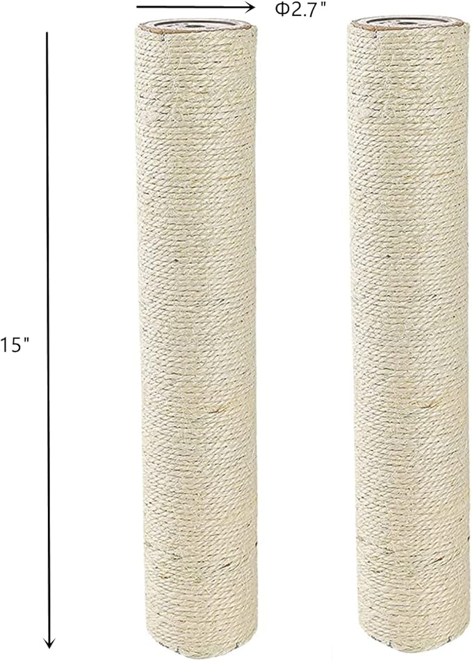 SHENGOCASE 2-Pack 15" L, Ø 2.75" Cat Tree Replacement Post with M8 Bolt, Cat Tower Relacement Post, DIY Cat Scratching Post Replacement Part Pole