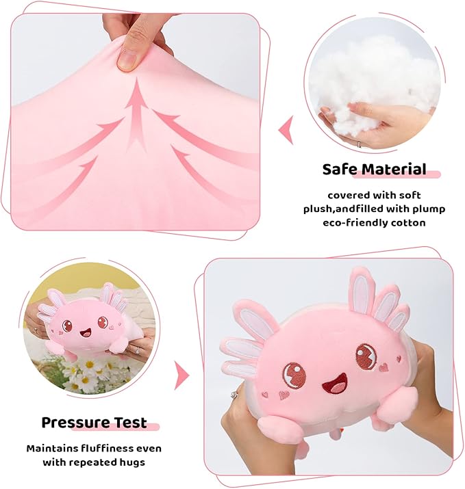 AIXINI Cute Pink Axolotl Plush Pillow 15.7" Luminous Salamander Axolotl Stuffed Animal, Soft Kawaii Plushies Hugging Plush Pillow Toy Gifts