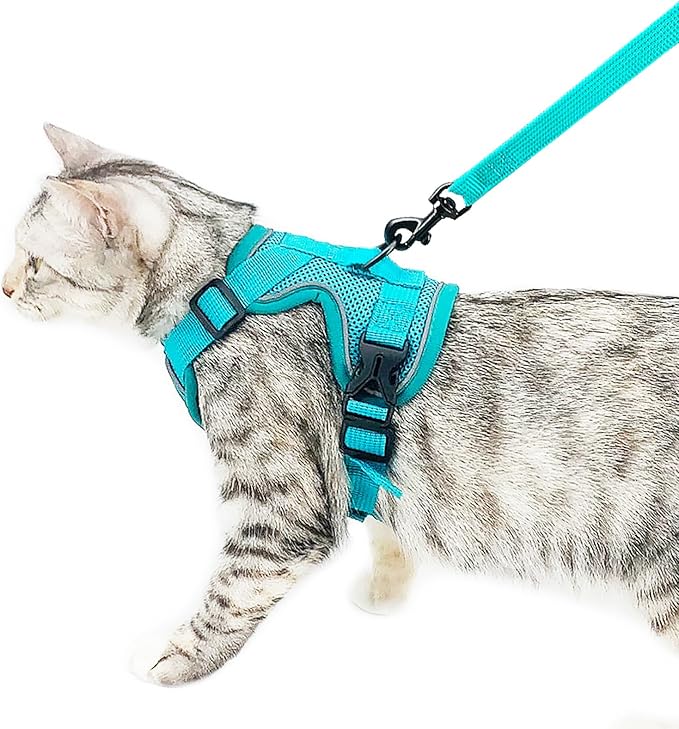 Cat Harness and Leash Set Escape Proof Tactical Small Kitten Harness Emotional Support Cat Vest, Turquoise, S
