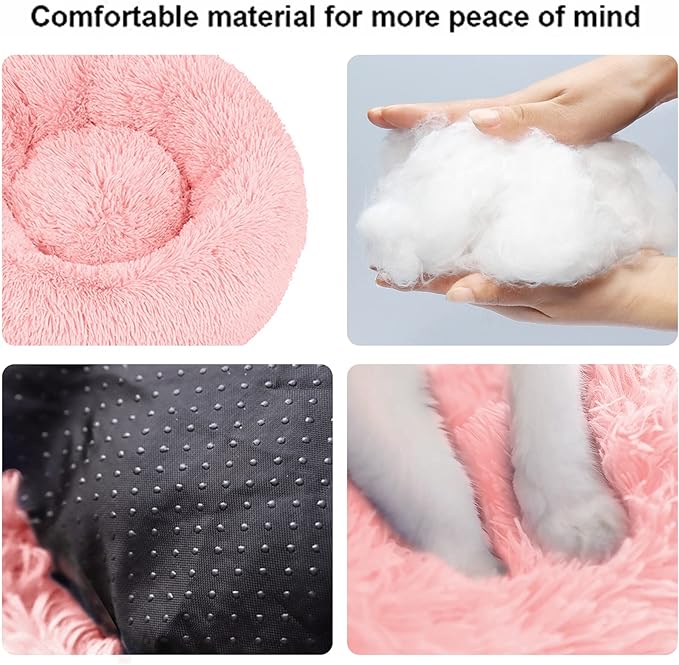 Nisrada Dog Bed for Small Medium Large Dogs, 24 inch Calming Dogs Bed, Washable-Round Cozy Soft Pet Bed for Puppy and Kitten with Slip-Resistant Bottom