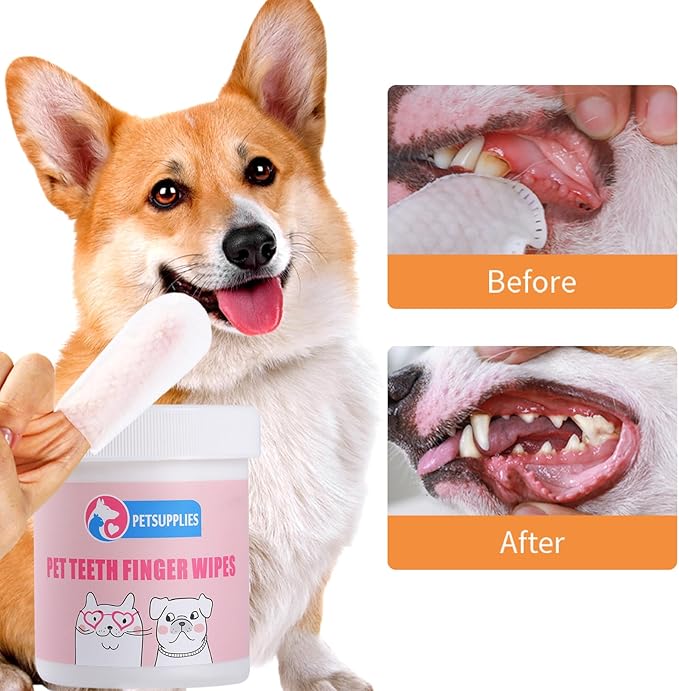 50pcs Dog Teeth cleaning Wipes,Finger Toothbrush for Dogs, Clean Tartar Reduce Plaque, Fresh Breath, Suitable for Dog and Cat Dental Careand Other Pet （50pcs）