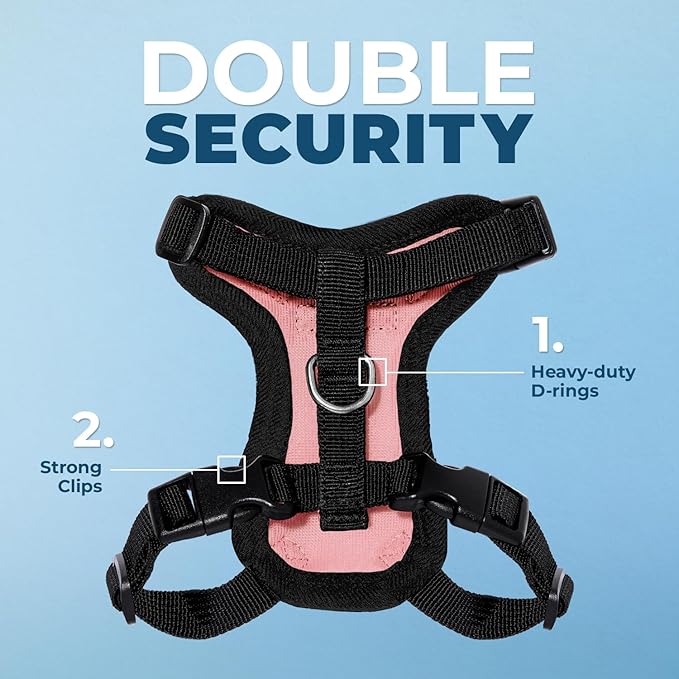 Voyager Step-in Lock Adjustable Cat Harness w. Cat Leash Combo Set with Neoprene Handle 5ft - Supports Small, Medium and Large Breed Cats by Best Pet Supplies - Pink/Black Trim, XXS