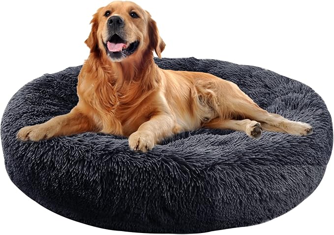 Nisrada Dog Bed for Large Dogs, 56 inch Calming Dogs Bed, Washable-Round Cozy Soft Pet Bed for Large Dogs with Slip-Resistant Bottom