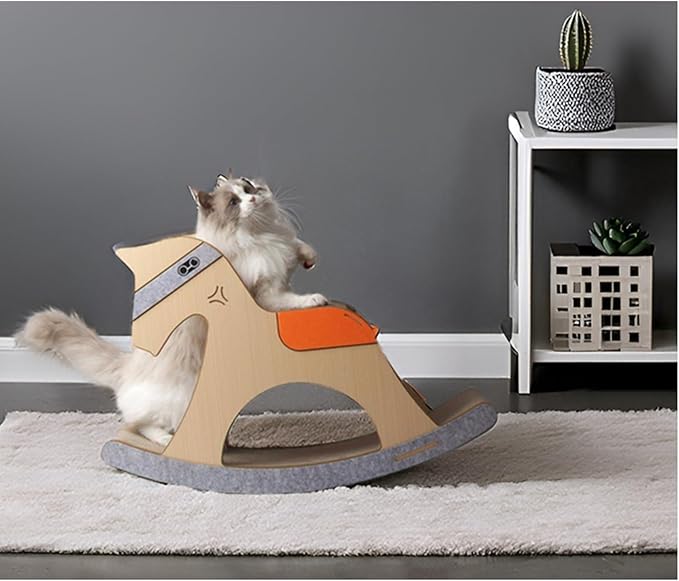 Rocking Horse Cat Tree - Vintage 3-in-1 Scratcher, Lounger, and Play Toy with Nostalgic Wooden Design, Cute and Multi-Functional Cat Furniture
