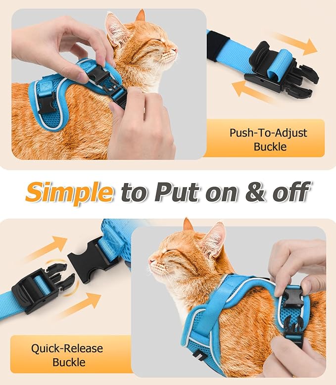 Halypet Cat Harness and Leash Set [MAX Safety 4th-Gen Upgrade] Escape Proof Adjustable Cat Leash Comfortable Soft Vest Easy to Wear Kitten Harness with Reflective Strip for Cats Walking, M SkyBlue