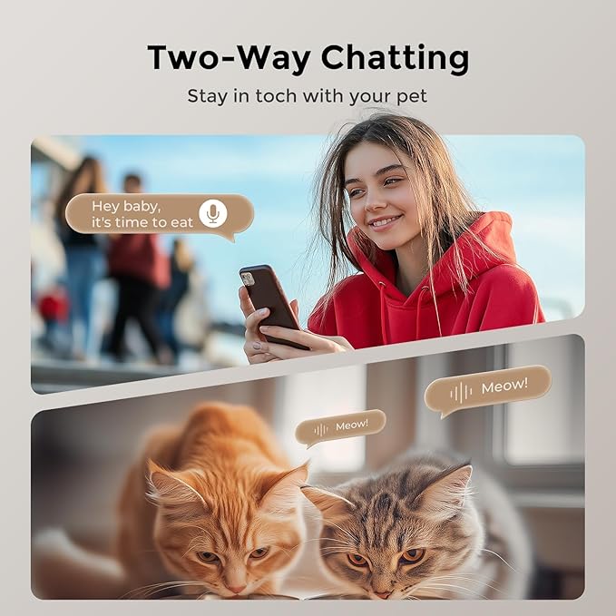 Automatic Cat Feeder for 2 Cats: Dual Feeder with 2.4G WiFi Remote Control, HD Camera, 2-Way Audio, Timed Auto Pet Feeding for Multiple Cats- Detachable & Easy to Clean with Desiccant Bag