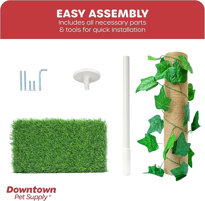 Downtown Pet Supply 4-Level Tall Cat Tower for Indoor Cats, Synthetic Grass - Tightly Woven Sisal Rope Cat Scratching Post with Stable Wooden Base - Extends from 93-97.5"