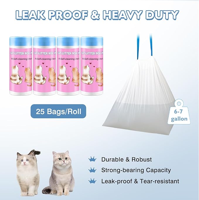 100 Count Self-Cleaning Cat Litter Box Liners Compatible With Automatic Cat Litter Box, Drawstring Heavy Duty Cat Litter Receptacles Bags Replacement Trash Bag -19" x 18"