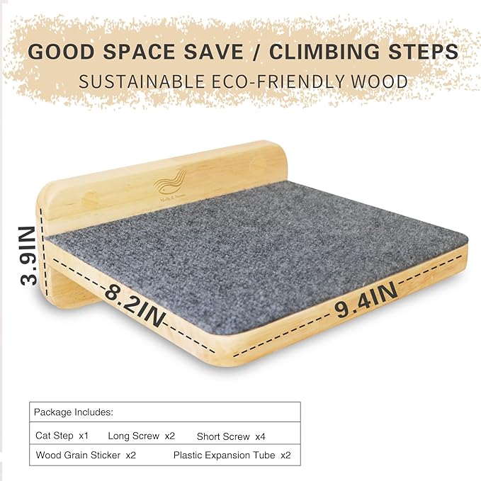 Molly & Nemo Cat Climbing Shelf Wall Mounted,Cat Climbing Step,Wooden Cat Stairway with Felt for Cat Climbing and Playing (Large)