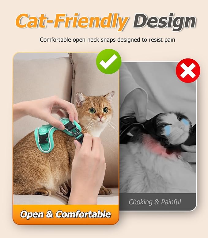 Halypet Cat Harness and Leash Set [MAX Safety 4th-Gen Upgrade] Escape Proof Adjustable Cat Leash Comfortable Soft Vest Easy to Wear Kitten Harness with Reflective Strip for Cats Walking, M Green