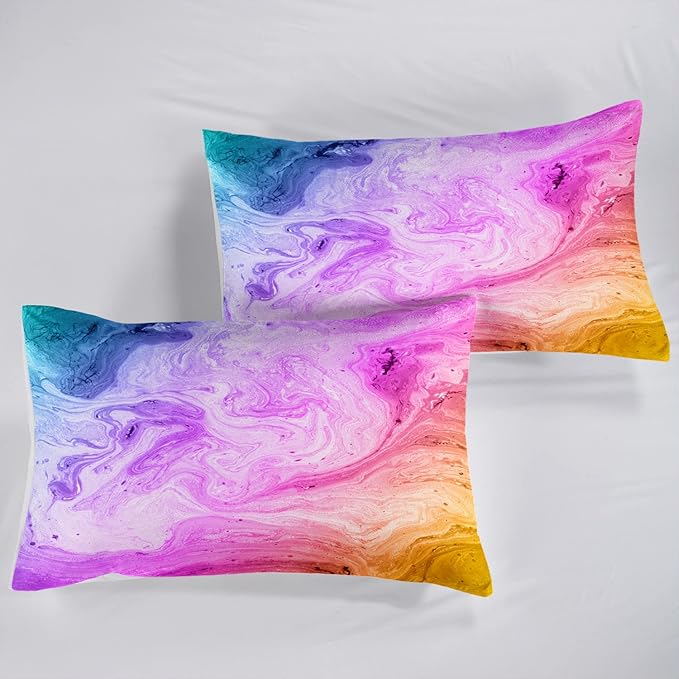AILONEN Tie Dye Comforter Sets Queen Size for Teenage Girls, Superior Kids Bedding Sets,Marble Art Bed Set,Colorful Comforter,Pink Purple Blue Watercolor,Microfiber Fabric,3 Piece