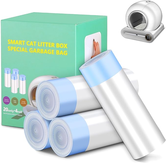 80 Count Cat Litter Bags, Self Cleaning Litter Box Liners, 18.2 x 18.2 inches Replacement Drawstring Bags Fit for Automatic Robot Box (80 Counts/4 Rolls）