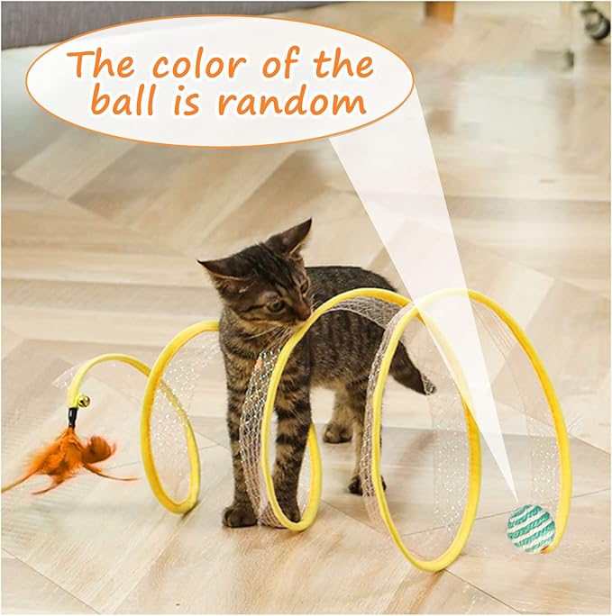 Andiker Cat Tunnel, S-Type Cat Tunnel Toys Interactive Playing Pet Toy for Puppy Kitten Indoor (Green sisal Ball)