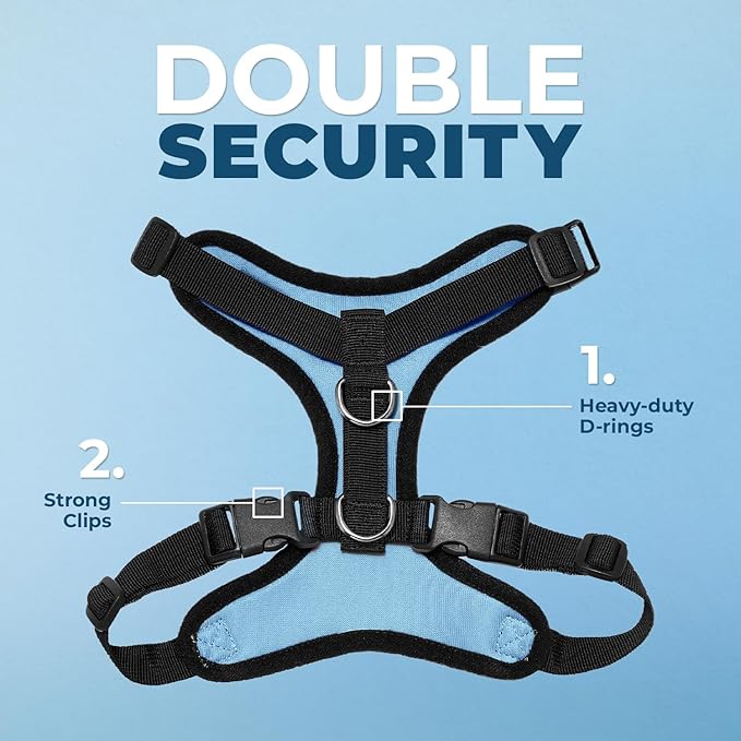 Voyager Step-in Lock Dog Harness w Reflective Dog Leash Combo Set with Neoprene Handle 5ft - Supports Small, Medium and Large Breed Puppies/Cats by Best Pet Supplies - Baby Blue/Black Trim, XL