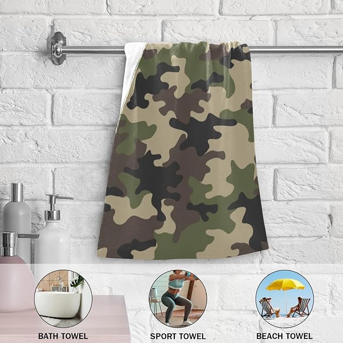 2 Pack Green Camouflage Hand Towels for Bathroom,Soft Absorbent Black Brown Army Hunting Camo Themed Bath Hand Towels for Kitchen,Decorative Guest Bathroom Towels for Face,Shower,Gym 14"x28"