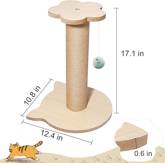 18” Tall Cat Tree for Kittens, Jute Scratching Post with Hanging Ball for Kitten & Adult Cats, Small Cat Tower with Toys, Cat Activity Tree Indoor