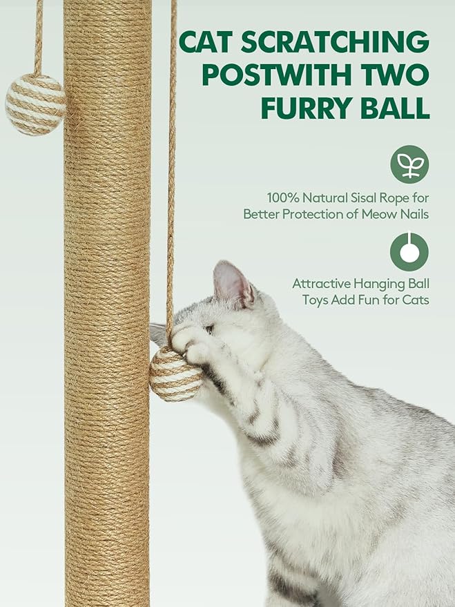 NZONPET Cat Scratching Post 16.54" Tall Scratch Post Premium Sisal Rope Scratch Posts for Kitten and Adult Cats All Natural Rope Wooden Ball Track Interactive Toy with Dangling Balls