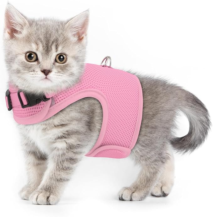 MoNiBloom Soft Cat Harness for Walking Escape Proof and Travel, Kitten Adjustable Breathable Vest Harness - Pink, XS