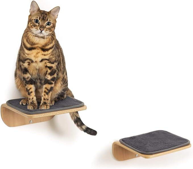 Cat Shelves, Cat Wall Steps and Perch, Cat nest, Wooden Floating Cat Climbing Furniture for Hopping and Sleeping, with Scratching Cushion（Steps）