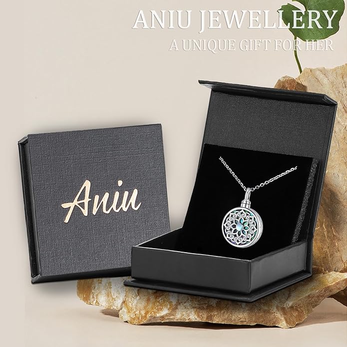 Aniu Cremation Jewelry for Ashes S925 Sterling Silver Urn Necklace Memorial Necklace for Human Ashes of Loved Ones Keepsake Pendant for Men Women