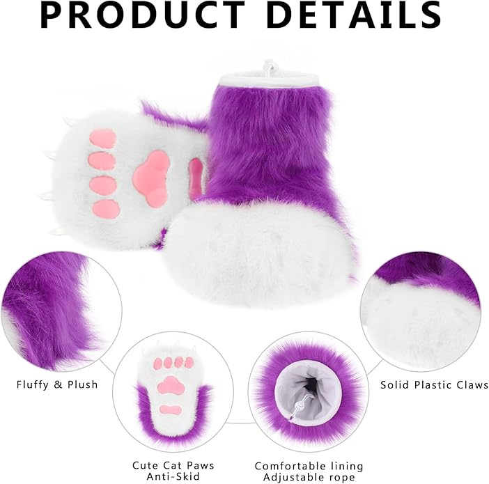 Animal Fuzzy Slippers Bear Cat Wolf Dog Fox Fursuit Feet Paw Claw Shoes Furry Boots Costume Accessories for Adult Kids