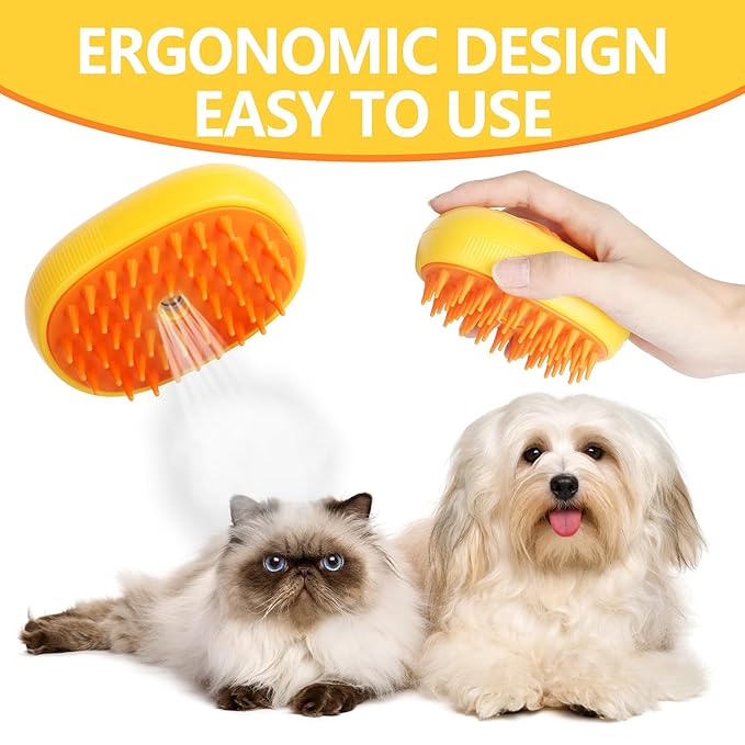 3 in 1 Cat Steam Brush for Shedding Spraing Cleaning and Massaging Dog Pet Hair Brush (White)