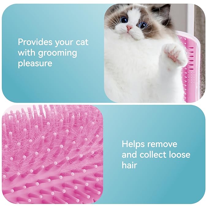 2Packs Cat Self Groomer, Cat Wall Corner Scratcher with Catnip, Soft Cat Brushes, Self Grooming Cats Brush Wall Corner Massager Combs for Long Short Fur Kitten Indoor Cats (Pink)