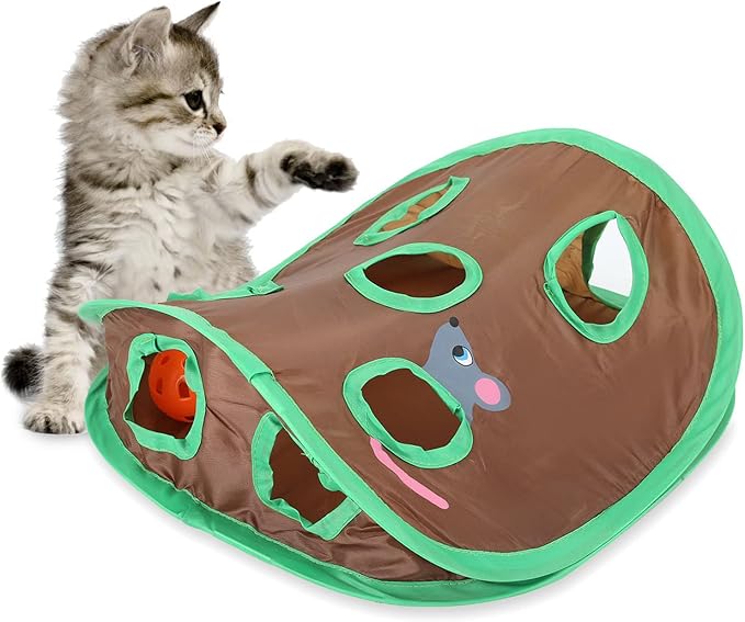 Alnicov 9 Mouse Hole Cat Interactive Toys,Polyester Cat Intelligence Toys Training Toys Cat Accessories Easy to Set Up Cat Supplies