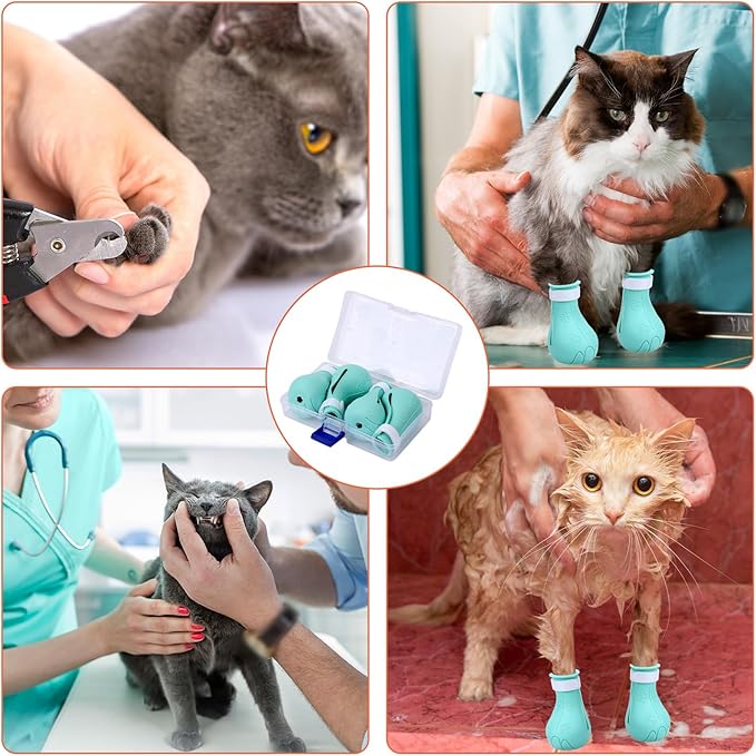 4 Pcs Silicone Cat Feet Claw Covers, Anti-Scratch Cat Nail Shoes Kitten Feet Paw Boots Cat Protector Caps to Prevent Scratching Pet Supplies for Bathing Shaving Grooming