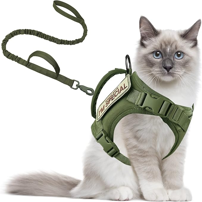 Tactical Cat Harness for Walking Escape Proof, Adjustable Pet Vest Harness, Soft Mesh with Control Handle for Large Cat Small Dog, Gift with Patch
