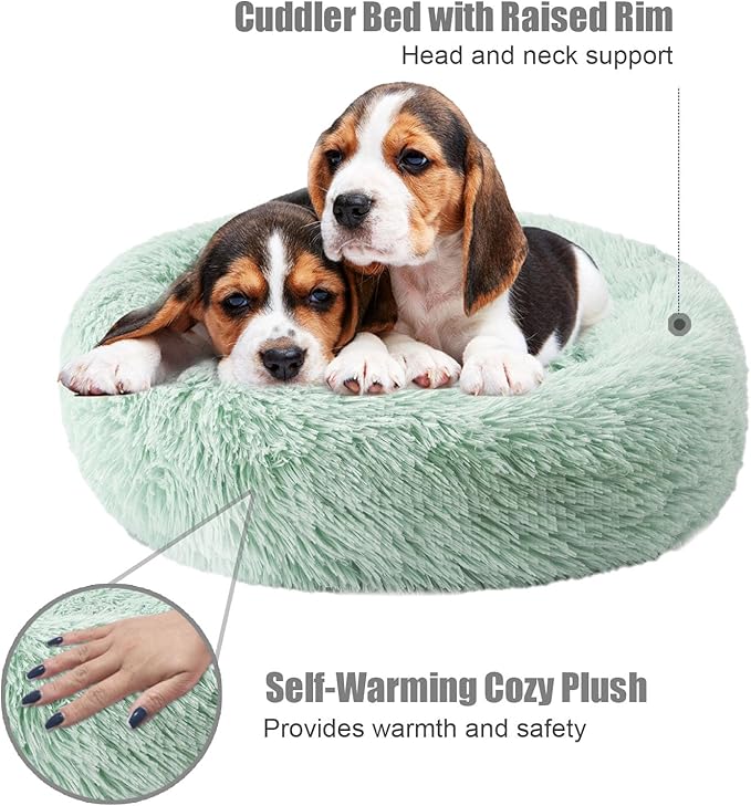 Aurako Cat Bed Dog Bed Round Cushion Pet Bed Mat Ultra Soft Plush Donut Sofa Comfortable Pillow Machine Washable Pet Cuddle Beds for Kitten Small Medium Large Dogs Cats 28" Green
