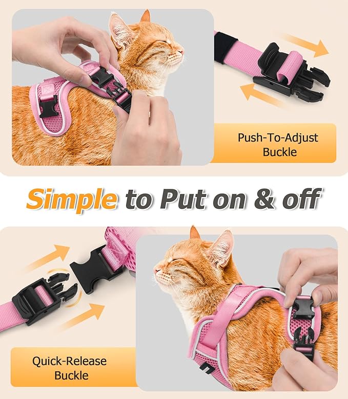 Halypet Cat Harness and Leash Set [MAX Safety 4th-Gen Upgrade] Escape Proof Adjustable Cat Leash Comfortable Soft Vest Easy to Wear Kitten Harness with Reflective Strip for Cats Walking, M Pink