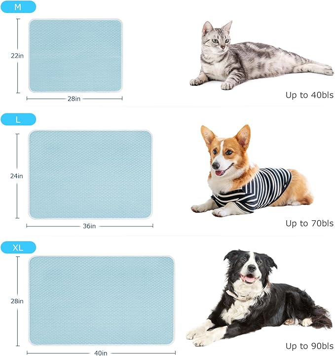 Mora Pets Dog Cooling Mat Breathable Cooling Pad for Dog Cats Washable Pet Cooling Mat for Indoor Outdoor Pets with Non-Slip Bottom 28 x 22 inch Light Blue Small