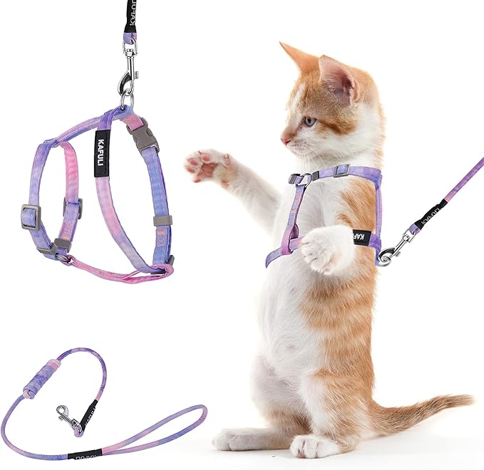 TIESOME Cat Harness and Leash Set, Adjustable Gradient Kitten Harness Escape Proof Harness with Leash for Kitty Outdoor Walking (Gradient Purple)