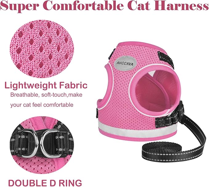 Cat Harness and Leash for Walking, Kitten Escape Proof Harnesses, Adjustable Reflective Puppy Harness with Leashes Set, Easy Adjustable Soft net Breathable Pet Safety Vest