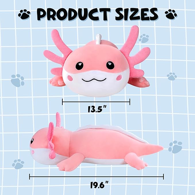 Axolotl Plush, Soft Plush Pillow Pink Axolotl Stuffed Animal, Cute Plushies Toy Gifts for Kids & Adults