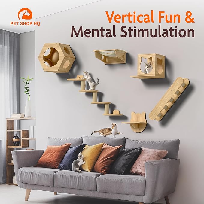 Cat Wall Shelves Furniture for Climbing - Cat House Wall Mounted - Indoor Wooden Floating Cat Furniture - Different Models Including Shelves, Perches, Hammock, Bed, Bridges, Walkways