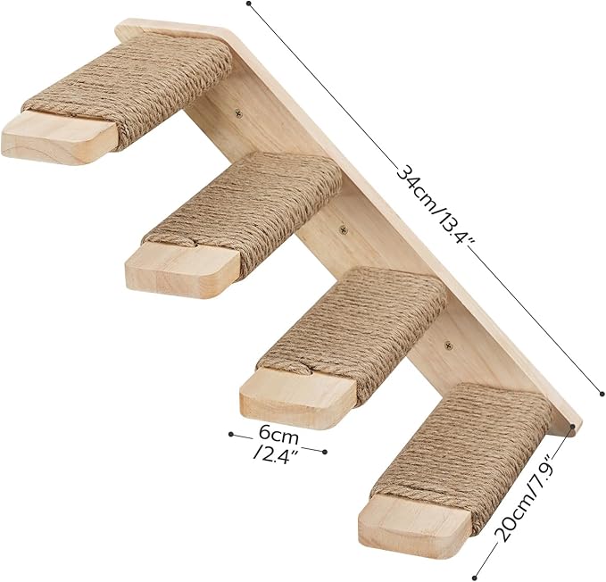 HOOBRO Wood Cat Wall Shelves, 4-Level Cat Wall Steps with Jute Scratching Steps, Cat Climbing Wall, Cat Wall Furniture, Easy to Install, Holds up to 40 lb, Natural NL11CS03