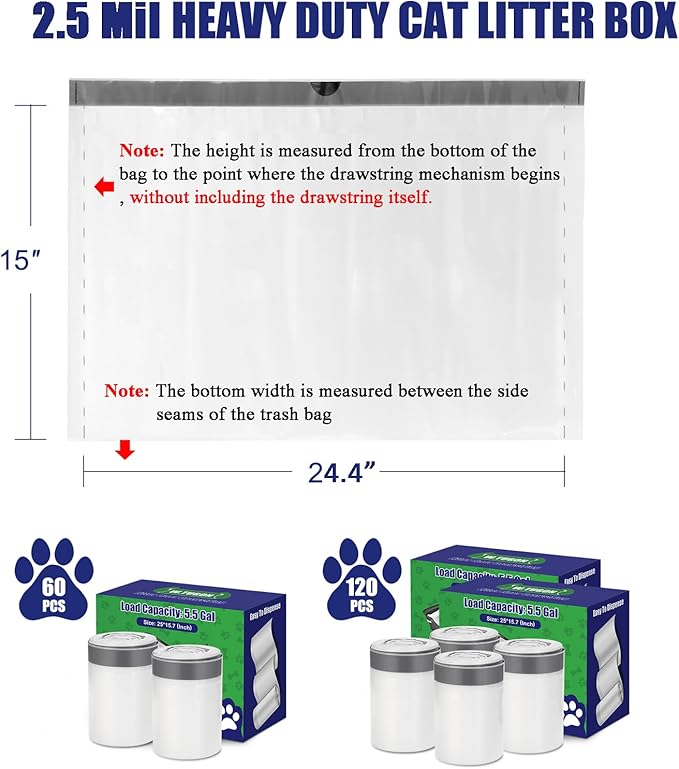120 Pack Litter Box Robot 3 and 4 Waste Bags, 2.5 Mils Extra Thick Litter Box Liner, Box Drawstrings Closure Waste Bags for Self-Cleaning Litter Box
