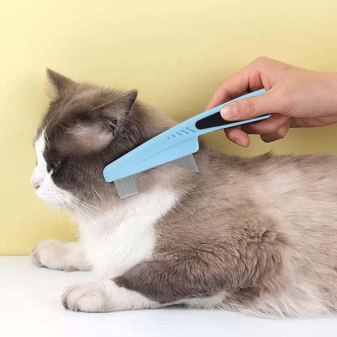 8 In 1 Cat Grooming Brushes for Short Hair, Cat Steam Brush, Bristle Shedding Brush, Flea Comb, Pet Grooming Glove, Dog Self Cleaning Brush for Short Haired Dogs Cats (short hair brush-blue)