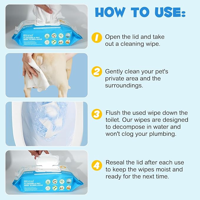 Anal Gland Wipes for Dogs, Dog Anal Gland Wipes with Aloe Vera & Vitamin E Helps Soothes Itching - Dog & Cats Supplies Grooming Wipes Anal Gland Support Wipes - 80P