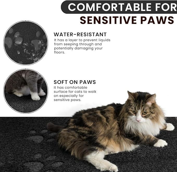 Andalus Large Cat Litter Mat, Pack of 1 - Waterproof, Non-Slip & Easy to Clean Cat Litter Box Mat for Extra Efficient Pet Litter-Trapping, Black (30” X 18”)