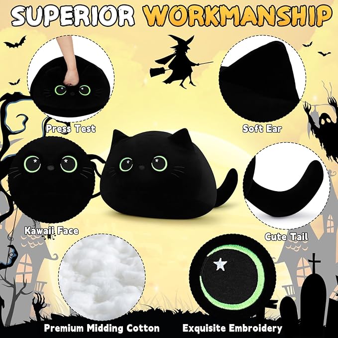 19'' Black Cat Plush Toy- Giant Black Cat Stuffed Animal, Large Black Cat Plushie Kawaii PlushiesGreen Star Eyes Cat Plush Pillow, Black Cat Decor Plush Toys Plushie Christmas Birthday Gift for Kids