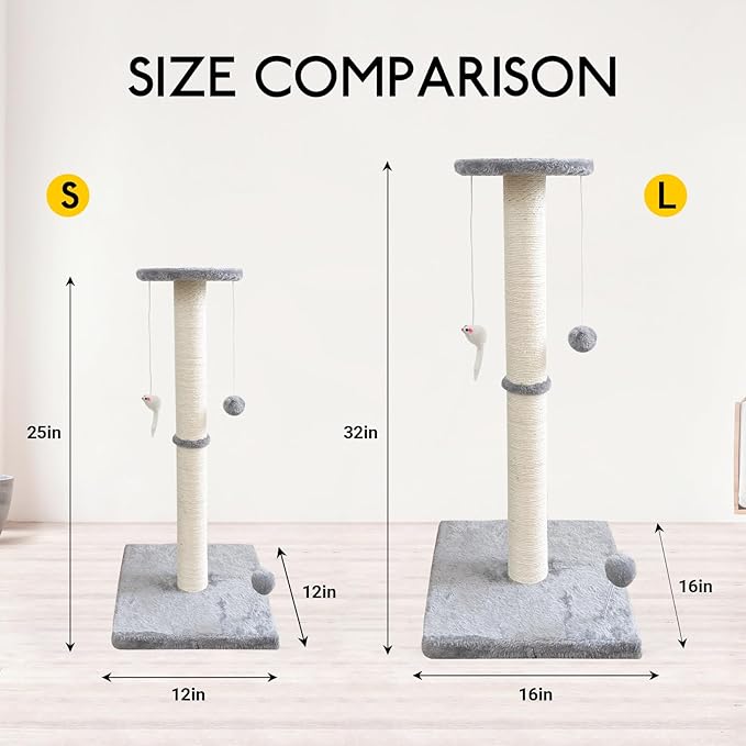 KINGROCK Tall Cat Scratching Posts for Indoor Cats,Cat Scratching Post with Plush Toys for Kittens or Smaller Cats,Premium Sisal Post for Cats at All Ages with Reinforced Stable Base